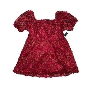 Torrid Women’s Plus Size 24 Red Textured Floral Puff Sleeve Mini Skater Dress